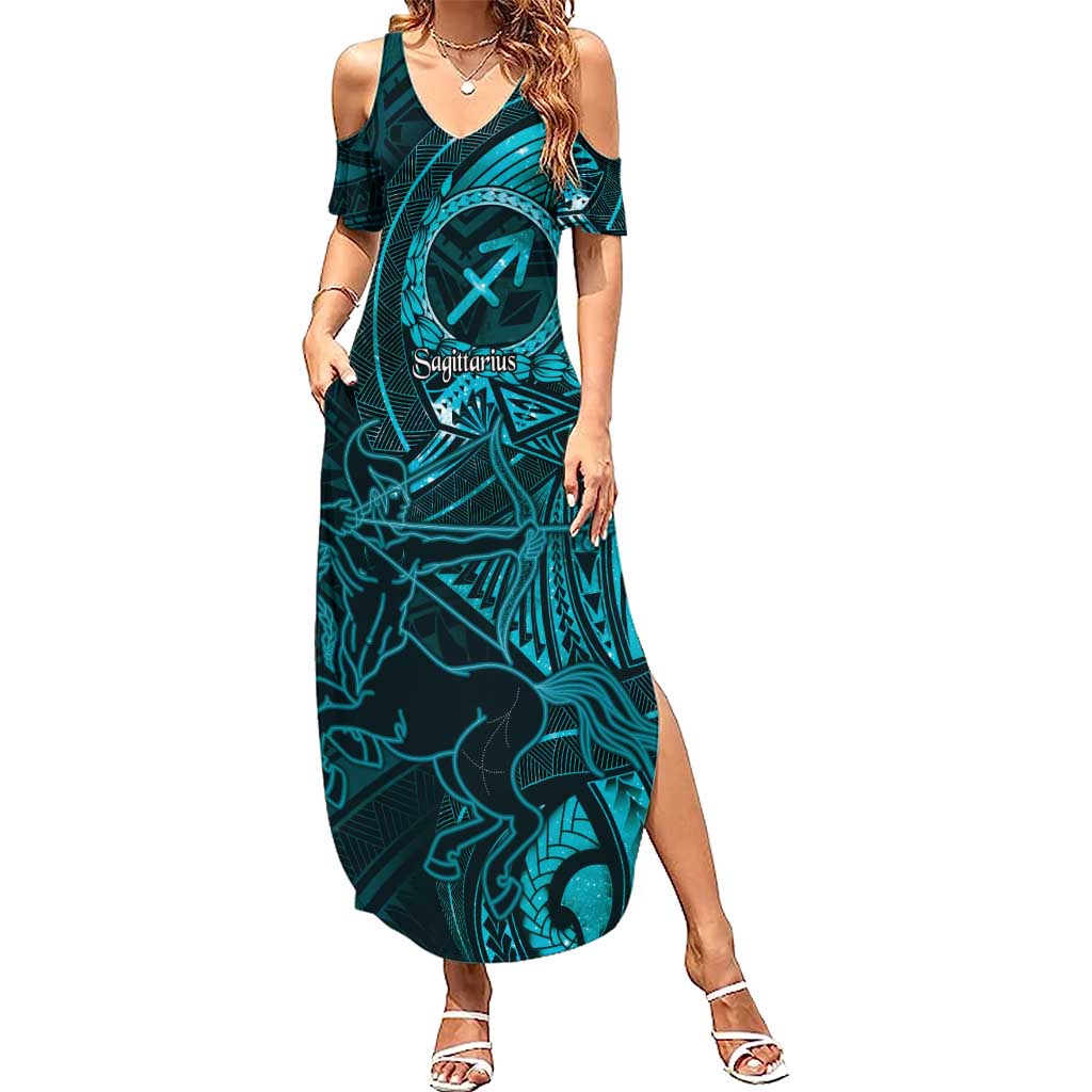 Personalised Polynesia Zodiac Sagittarius Summer Maxi Dress Galaxy Polynesian Pattern Chest Tattoo Style