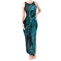 Personalised Polynesia Zodiac Sagittarius Tank Maxi Dress Galaxy Polynesian Pattern Chest Tattoo Style LT14 Women Cyan - Polynesian Pride