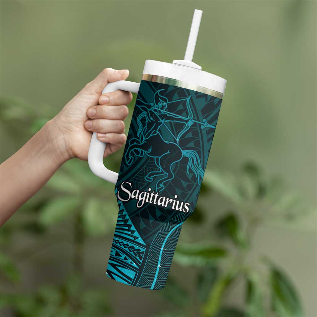 Personalised Polynesia Zodiac Sagittarius Tumbler With Handle Galaxy Polynesian Pattern Chest Tattoo Style