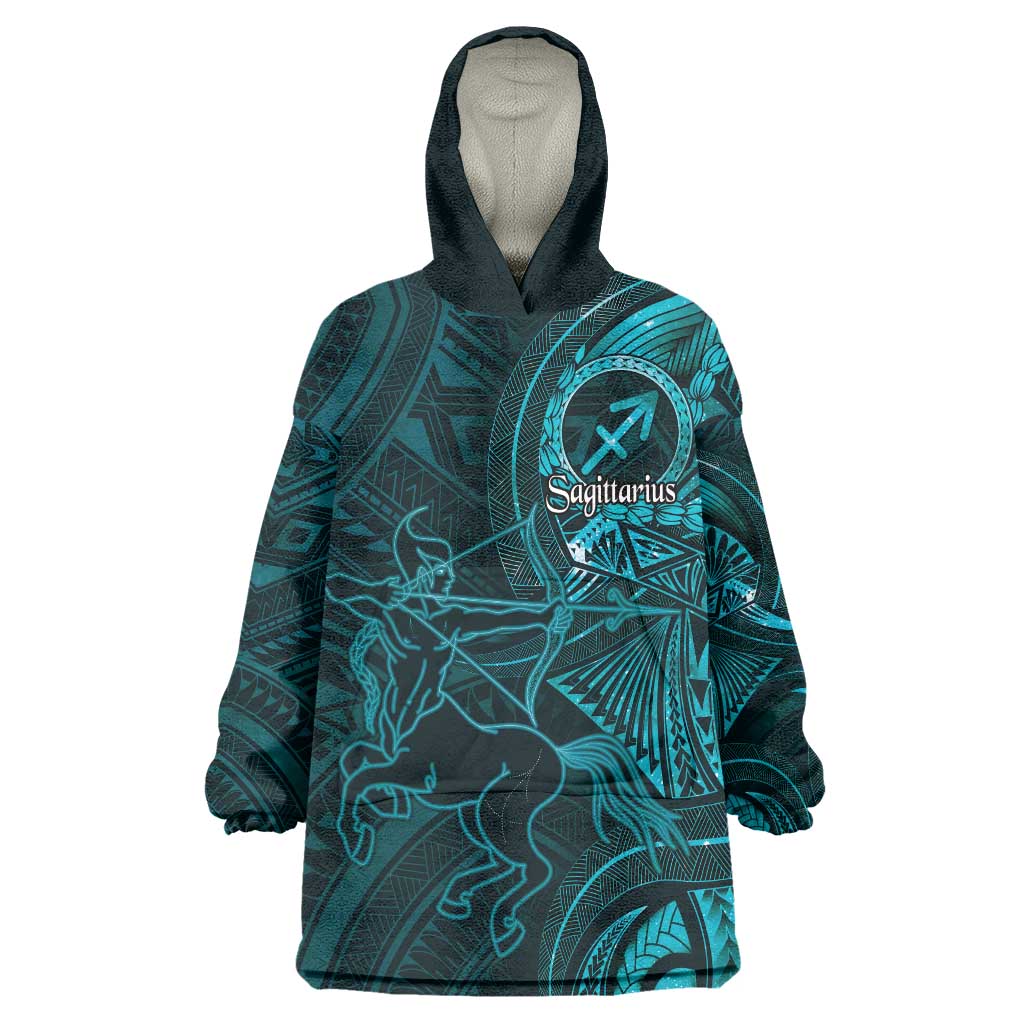Personalised Polynesia Zodiac Sagittarius Wearable Blanket Hoodie Galaxy Polynesian Pattern Chest Tattoo Style