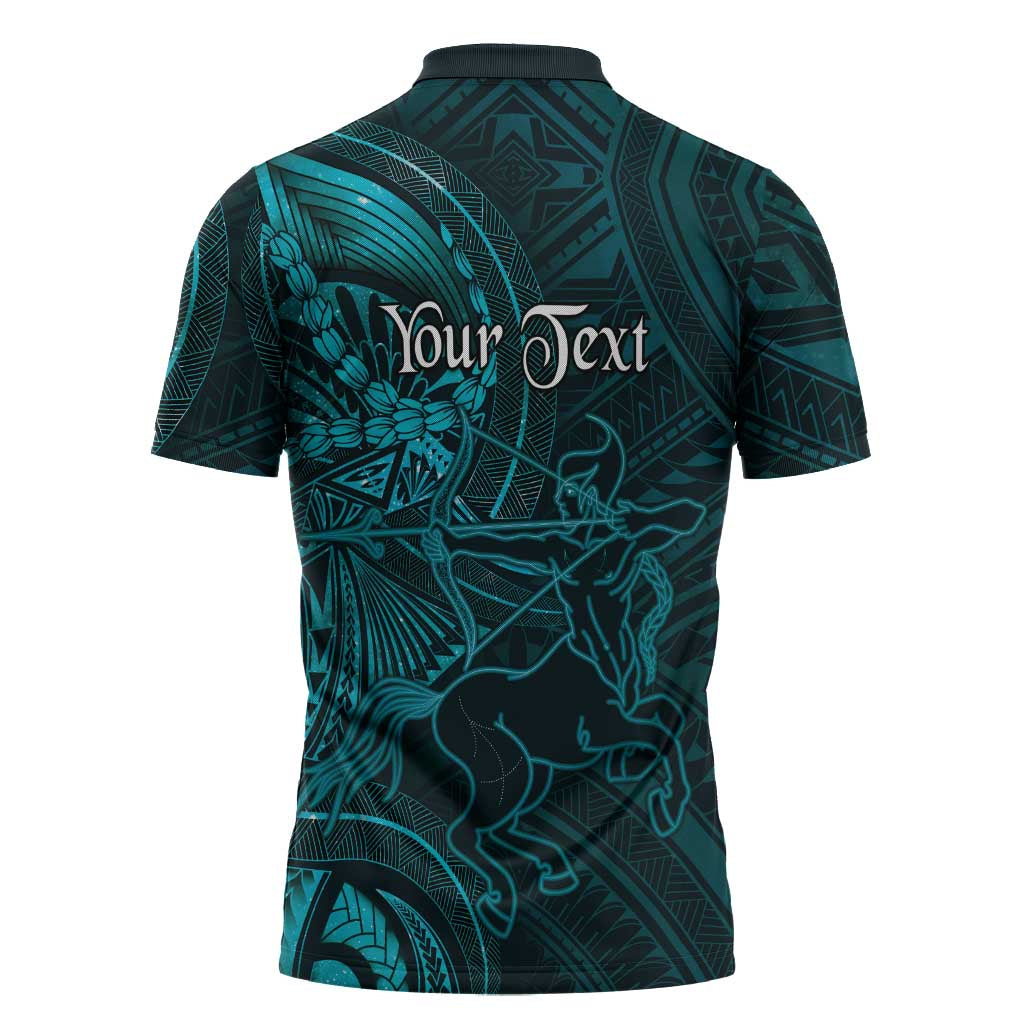 Personalised Polynesia Zodiac Sagittarius Zipper Polo Shirt Galaxy Polynesian Pattern Chest Tattoo Style