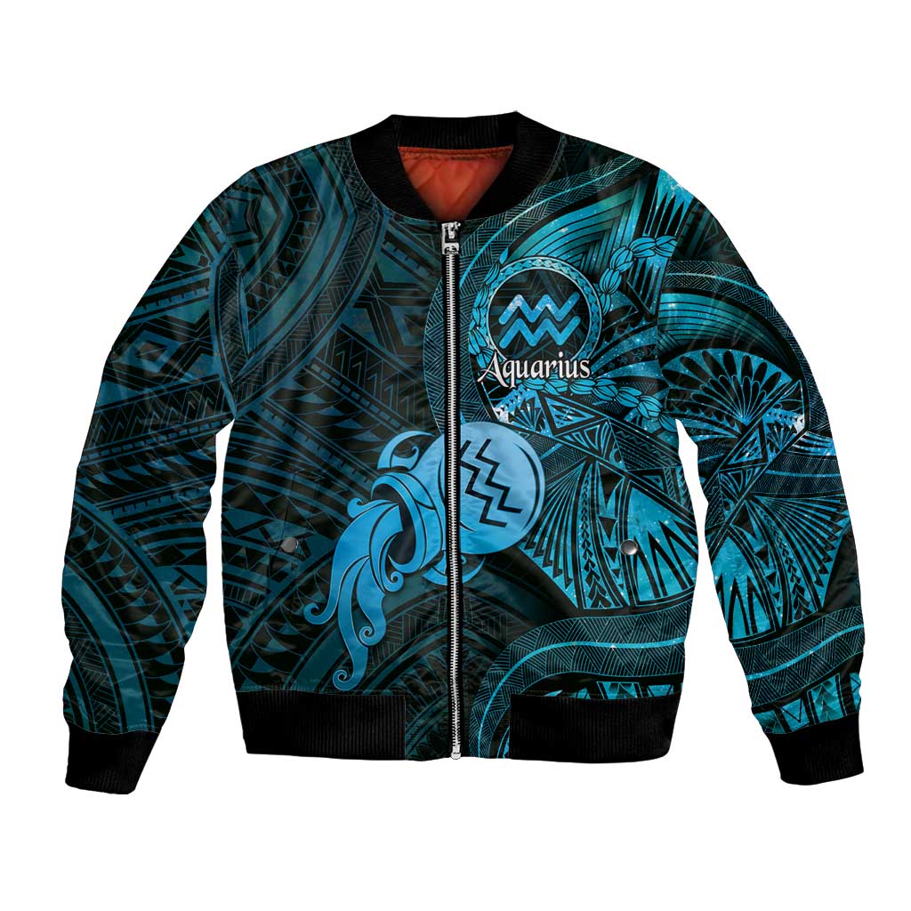 Personalised Polynesia Zodiac Aquarius Bomber Jacket Galaxy Polynesian Pattern Chest Tattoo Style LT14 Unisex Blue - Polynesian Pride