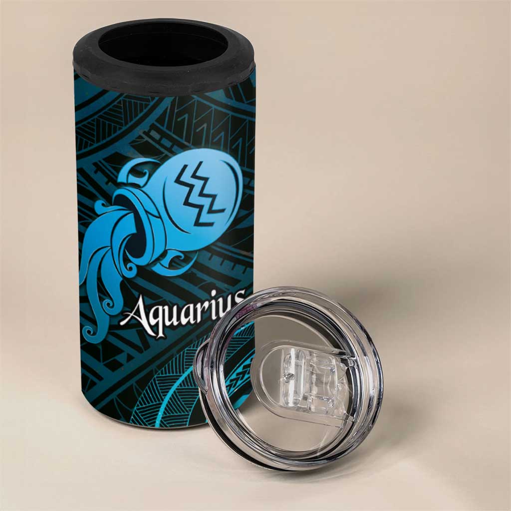 Personalised Polynesia Zodiac Aquarius 4 in 1 Can Cooler Tumbler Galaxy Polynesian Pattern Chest Tattoo Style