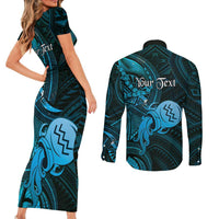 Personalised Polynesia Zodiac Aquarius Couples Matching Short Sleeve Bodycon Dress and Long Sleeve Button Shirt Galaxy Polynesian Pattern Chest Tattoo Style LT14 - Polynesian Pride