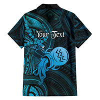 Personalised Polynesia Zodiac Aquarius Family Matching Off Shoulder Short Dress and Hawaiian Shirt Galaxy Polynesian Pattern Chest Tattoo Style