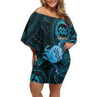 Personalised Polynesia Zodiac Aquarius Family Matching Off Shoulder Short Dress and Hawaiian Shirt Galaxy Polynesian Pattern Chest Tattoo Style