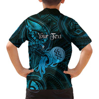 Personalised Polynesia Zodiac Aquarius Family Matching Short Sleeve Bodycon Dress and Hawaiian Shirt Galaxy Polynesian Pattern Chest Tattoo Style