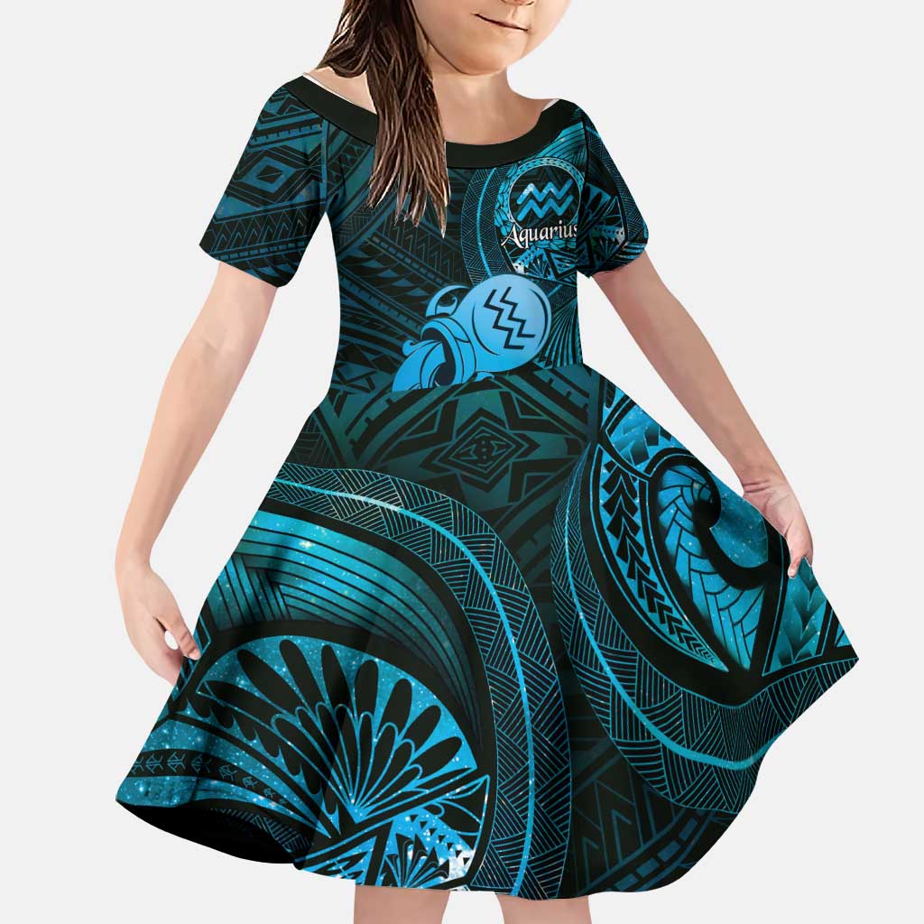 Personalised Polynesia Zodiac Aquarius Family Matching Short Sleeve Bodycon Dress and Hawaiian Shirt Galaxy Polynesian Pattern Chest Tattoo Style