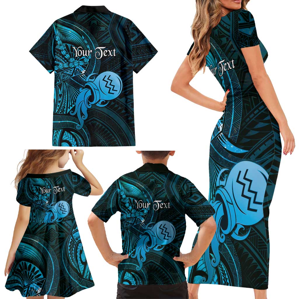 Personalised Polynesia Zodiac Aquarius Family Matching Short Sleeve Bodycon Dress and Hawaiian Shirt Galaxy Polynesian Pattern Chest Tattoo Style