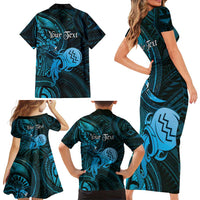 Personalised Polynesia Zodiac Aquarius Family Matching Short Sleeve Bodycon Dress and Hawaiian Shirt Galaxy Polynesian Pattern Chest Tattoo Style