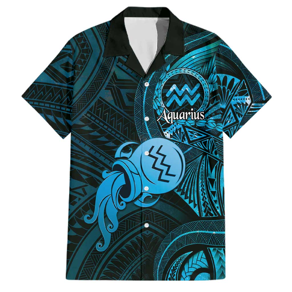 Personalised Polynesia Zodiac Aquarius Family Matching Short Sleeve Bodycon Dress and Hawaiian Shirt Galaxy Polynesian Pattern Chest Tattoo Style