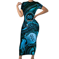 Personalised Polynesia Zodiac Aquarius Family Matching Short Sleeve Bodycon Dress and Hawaiian Shirt Galaxy Polynesian Pattern Chest Tattoo Style