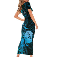 Personalised Polynesia Zodiac Aquarius Family Matching Short Sleeve Bodycon Dress and Hawaiian Shirt Galaxy Polynesian Pattern Chest Tattoo Style