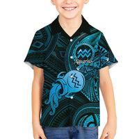 Personalised Polynesia Zodiac Aquarius Family Matching Short Sleeve Bodycon Dress and Hawaiian Shirt Galaxy Polynesian Pattern Chest Tattoo Style