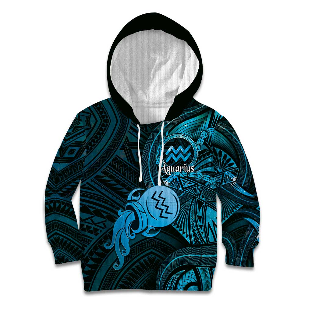 Personalised Polynesia Zodiac Aquarius Kid Hoodie Galaxy Polynesian Pattern Chest Tattoo Style