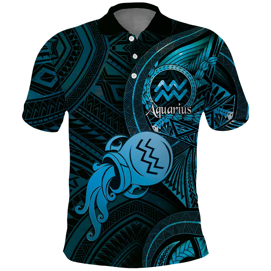 Personalised Polynesia Zodiac Aquarius Polo Shirt Galaxy Polynesian Pattern Chest Tattoo Style