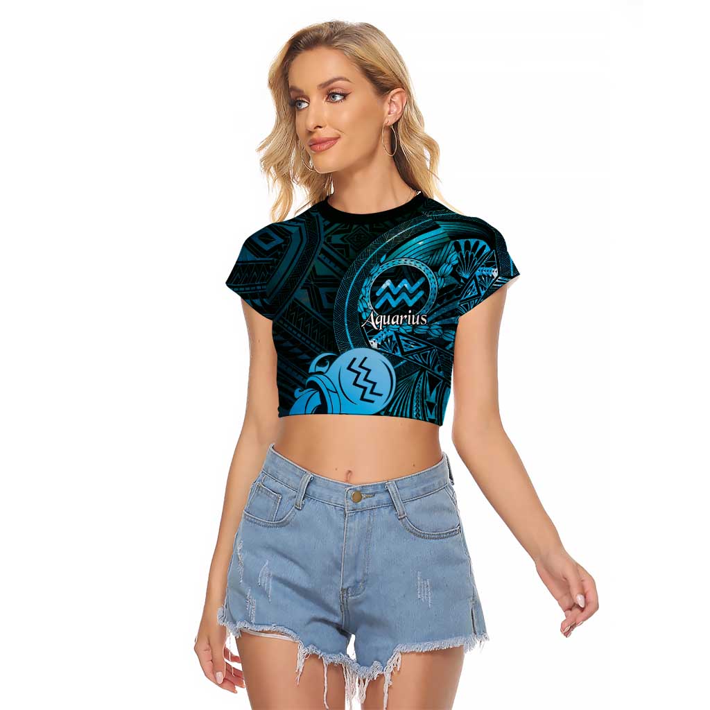 Personalised Polynesia Zodiac Aquarius Raglan Cropped T Shirt Galaxy Polynesian Pattern Chest Tattoo Style