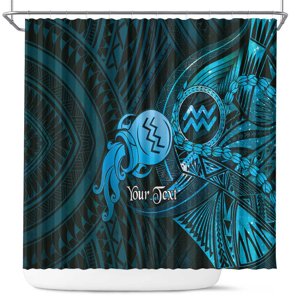 Personalised Polynesia Zodiac Aquarius Shower Curtain Galaxy Polynesian Pattern Chest Tattoo Style