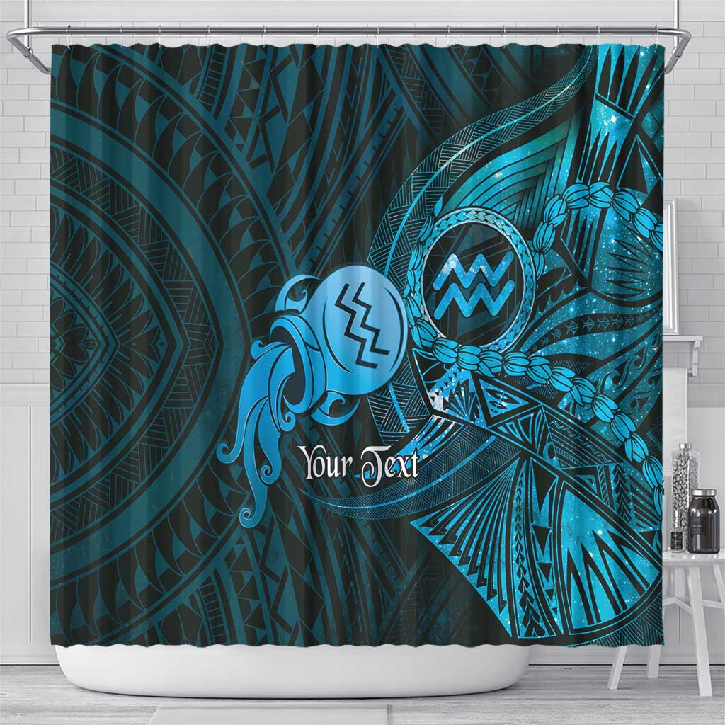 Personalised Polynesia Zodiac Aquarius Shower Curtain Galaxy Polynesian Pattern Chest Tattoo Style