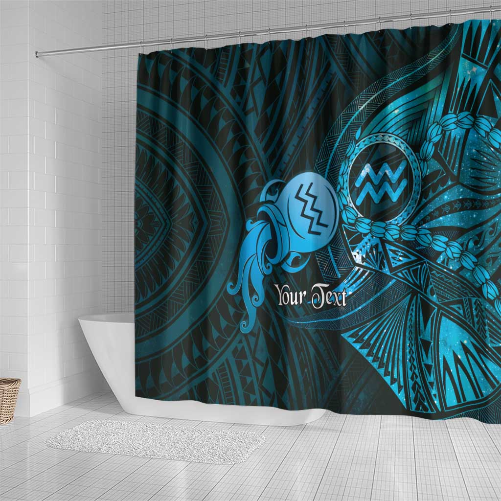 Personalised Polynesia Zodiac Aquarius Shower Curtain Galaxy Polynesian Pattern Chest Tattoo Style