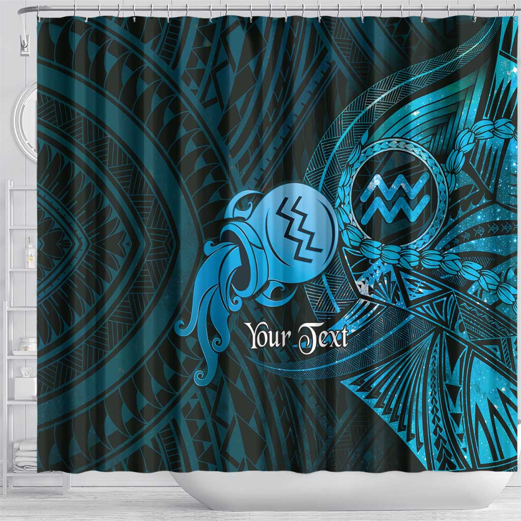 Personalised Polynesia Zodiac Aquarius Shower Curtain Galaxy Polynesian Pattern Chest Tattoo Style