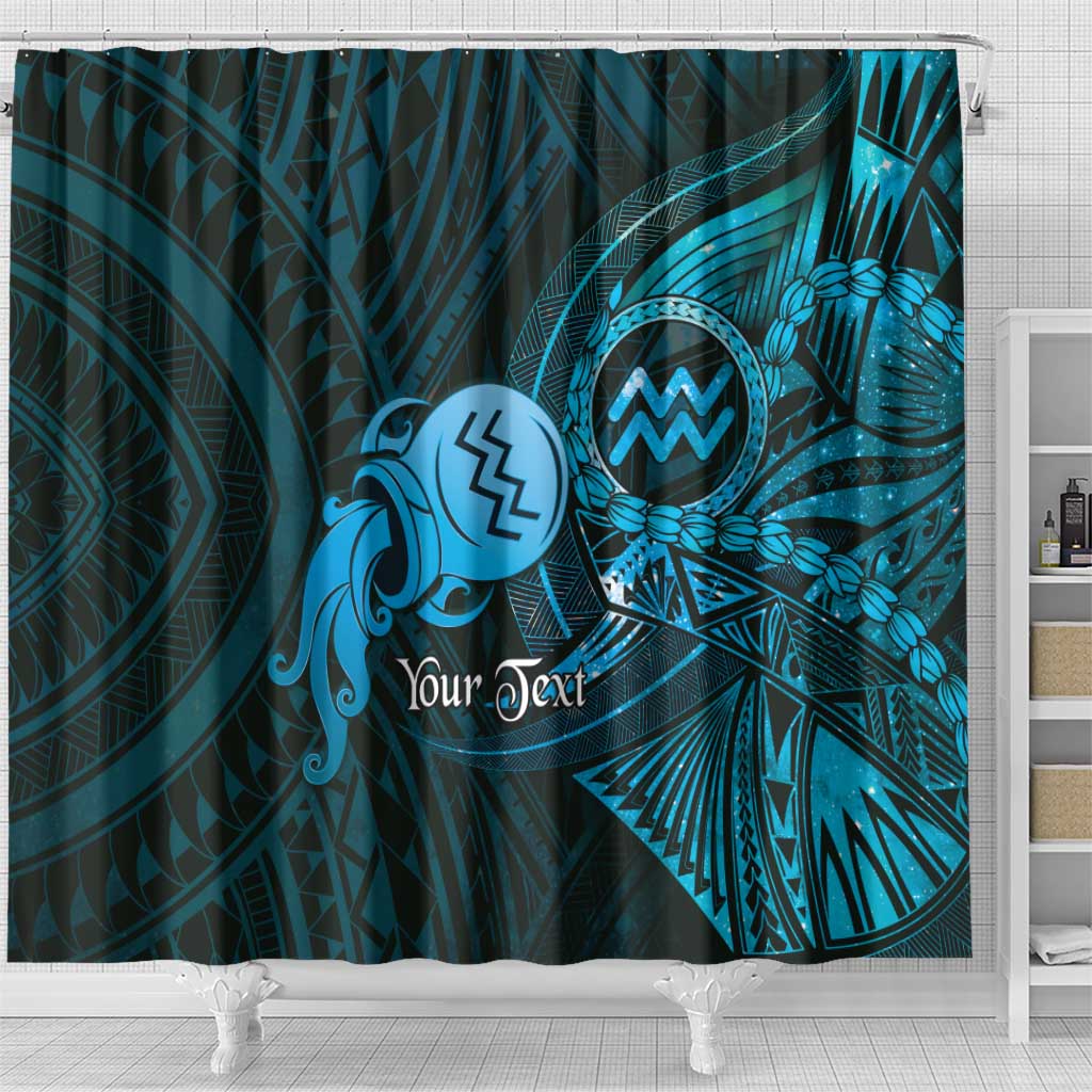 Personalised Polynesia Zodiac Aquarius Shower Curtain Galaxy Polynesian Pattern Chest Tattoo Style