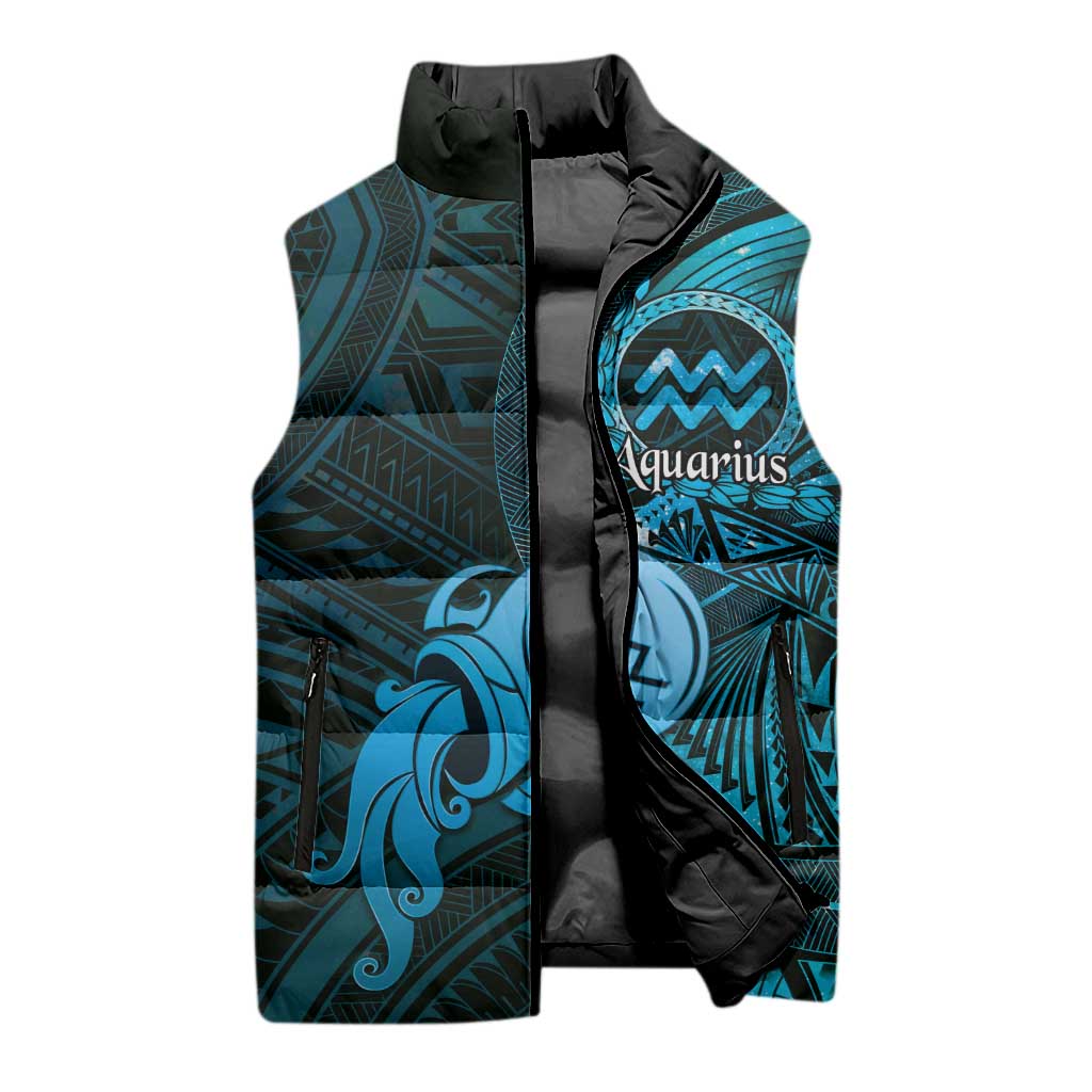 Personalised Polynesia Zodiac Aquarius Sleeveless Puffer Jacket Galaxy Polynesian Pattern Chest Tattoo Style LT14 - Polynesian Pride