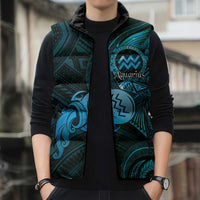 Personalised Polynesia Zodiac Aquarius Sleeveless Puffer Jacket Galaxy Polynesian Pattern Chest Tattoo Style LT14 - Polynesian Pride