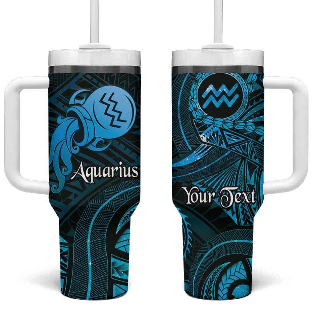 Personalised Polynesia Zodiac Aquarius Tumbler With Handle Galaxy Polynesian Pattern Chest Tattoo Style LT14 One Size: 40 oz Blue - Polynesian Pride