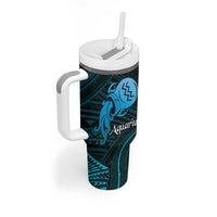 Personalised Polynesia Zodiac Aquarius Tumbler With Handle Galaxy Polynesian Pattern Chest Tattoo Style LT14 - Polynesian Pride