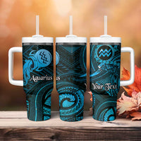 Personalised Polynesia Zodiac Aquarius Tumbler With Handle Galaxy Polynesian Pattern Chest Tattoo Style LT14 - Polynesian Pride