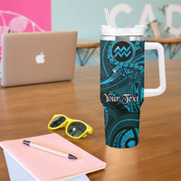 Personalised Polynesia Zodiac Aquarius Tumbler With Handle Galaxy Polynesian Pattern Chest Tattoo Style LT14 - Polynesian Pride