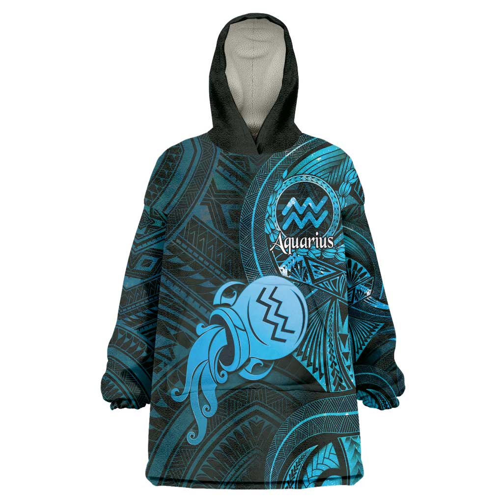 Personalised Polynesia Zodiac Aquarius Wearable Blanket Hoodie Galaxy Polynesian Pattern Chest Tattoo Style