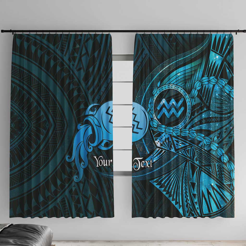 Personalised Polynesia Zodiac Aquarius Window Curtain Galaxy Polynesian Pattern Chest Tattoo Style LT14 With Hooks Blue - Polynesian Pride