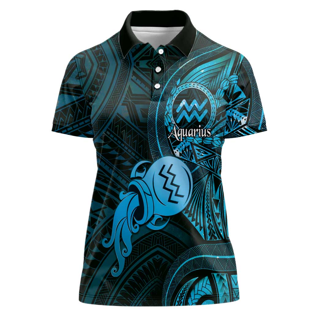 Personalised Polynesia Zodiac Aquarius Women Polo Shirt Galaxy Polynesian Pattern Chest Tattoo Style