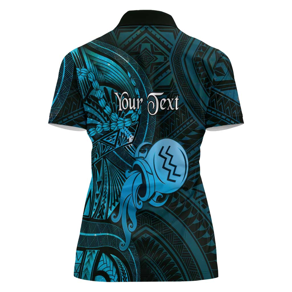 Personalised Polynesia Zodiac Aquarius Women Polo Shirt Galaxy Polynesian Pattern Chest Tattoo Style