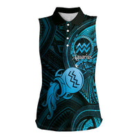 Personalised Polynesia Zodiac Aquarius Women Sleeveless Polo Shirt Galaxy Polynesian Pattern Chest Tattoo Style LT14 Female Blue - Polynesian Pride
