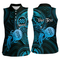 Personalised Polynesia Zodiac Aquarius Women Sleeveless Polo Shirt Galaxy Polynesian Pattern Chest Tattoo Style LT14 - Polynesian Pride