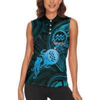 Personalised Polynesia Zodiac Aquarius Women Sleeveless Polo Shirt Galaxy Polynesian Pattern Chest Tattoo Style LT14 - Polynesian Pride