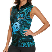 Personalised Polynesia Zodiac Aquarius Women Sleeveless Polo Shirt Galaxy Polynesian Pattern Chest Tattoo Style LT14 - Polynesian Pride