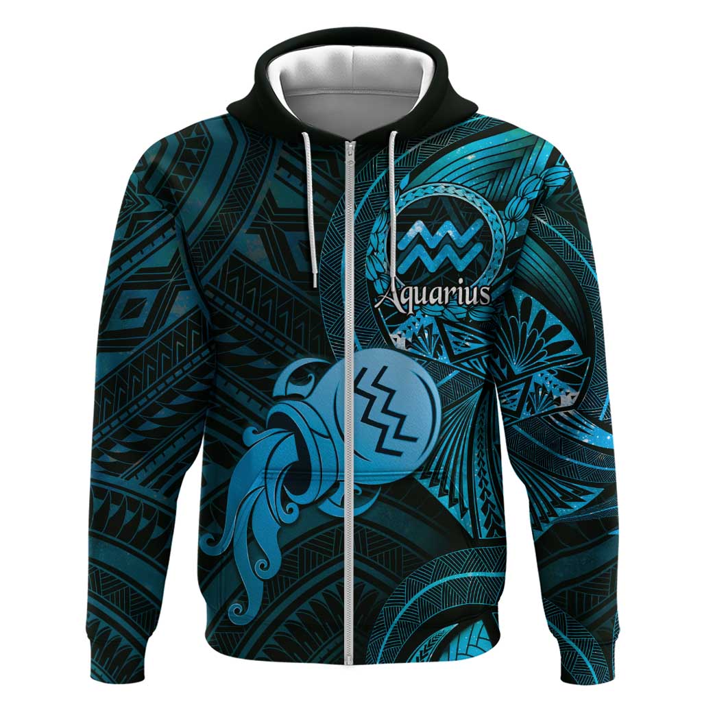Personalised Polynesia Zodiac Aquarius Zip Hoodie Galaxy Polynesian Pattern Chest Tattoo Style