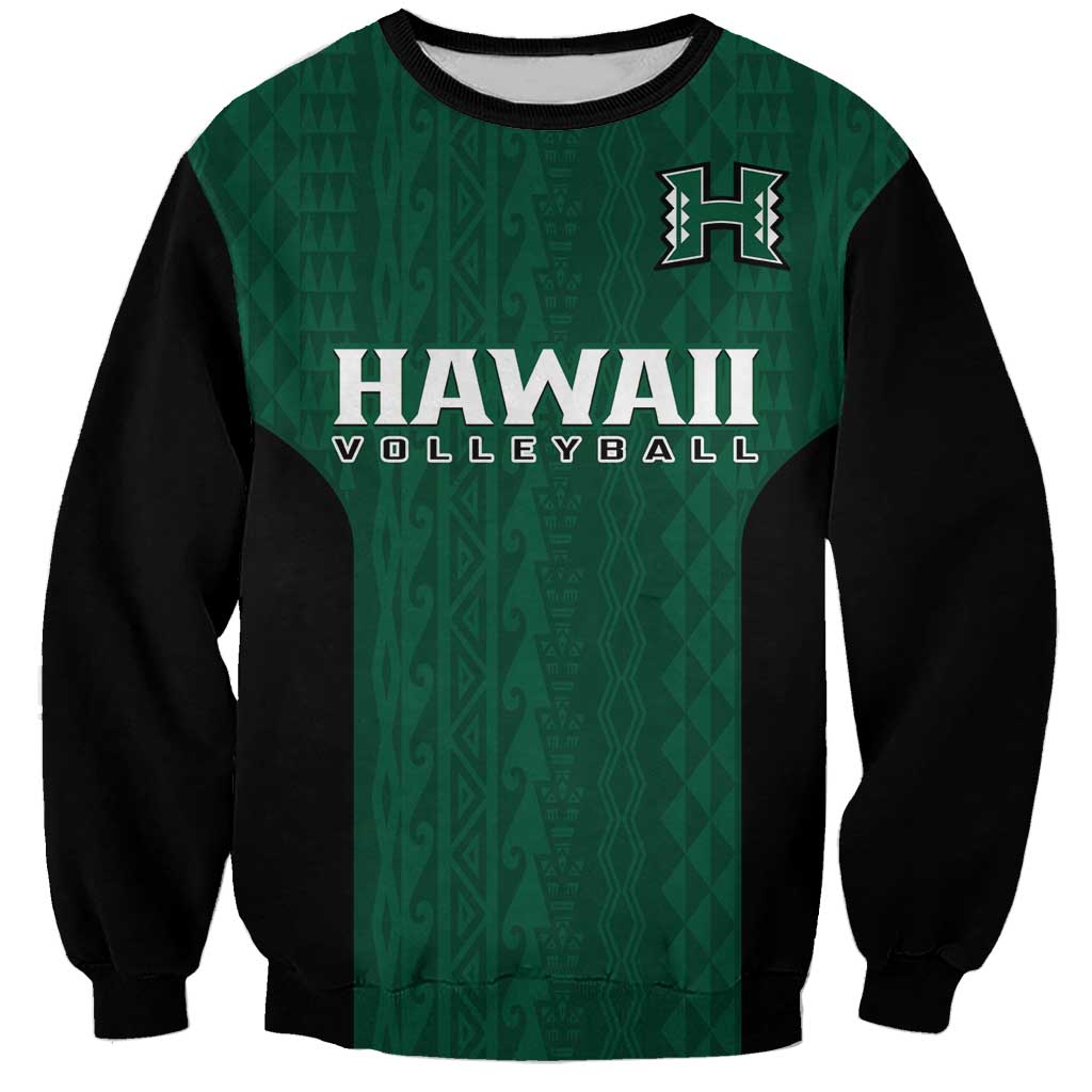 Hawaii Volleyball Sweatshirt Hawaiian Kakau Green Style LT14 Unisex Green - Polynesian Pride