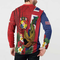 Hawaii And Tonga Button Sweatshirt Shark Tattoo With Tongan Coat Of Arms LT14 - Polynesian Pride