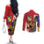 Hawaii And Tonga Couples Matching Off The Shoulder Long Sleeve Dress and Long Sleeve Button Shirt Shark Tattoo With Tongan Coat Of Arms