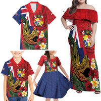 Hawaii And Tonga Family Matching Off Shoulder Maxi Dress and Hawaiian Shirt Shark Tattoo With Tongan Coat Of Arms