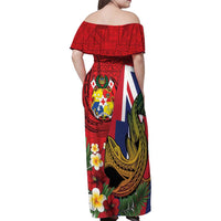 Hawaii And Tonga Family Matching Off Shoulder Maxi Dress and Hawaiian Shirt Shark Tattoo With Tongan Coat Of Arms