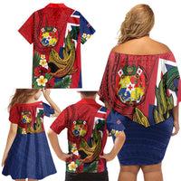 Hawaii And Tonga Family Matching Off Shoulder Short Dress and Hawaiian Shirt Shark Tattoo With Tongan Coat Of Arms