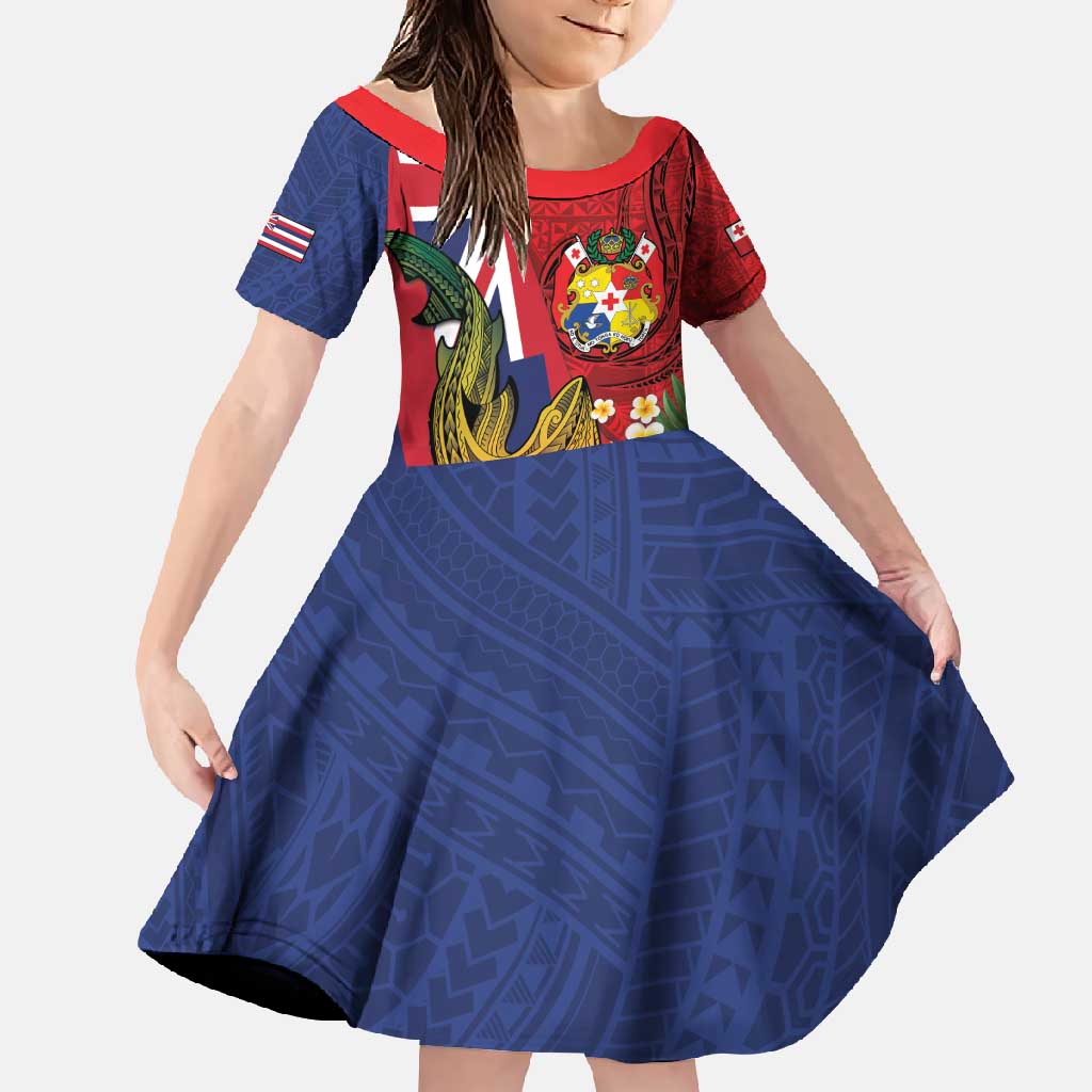 Hawaii And Tonga Family Matching Summer Maxi Dress and Hawaiian Shirt Shark Tattoo With Tongan Coat Of Arms