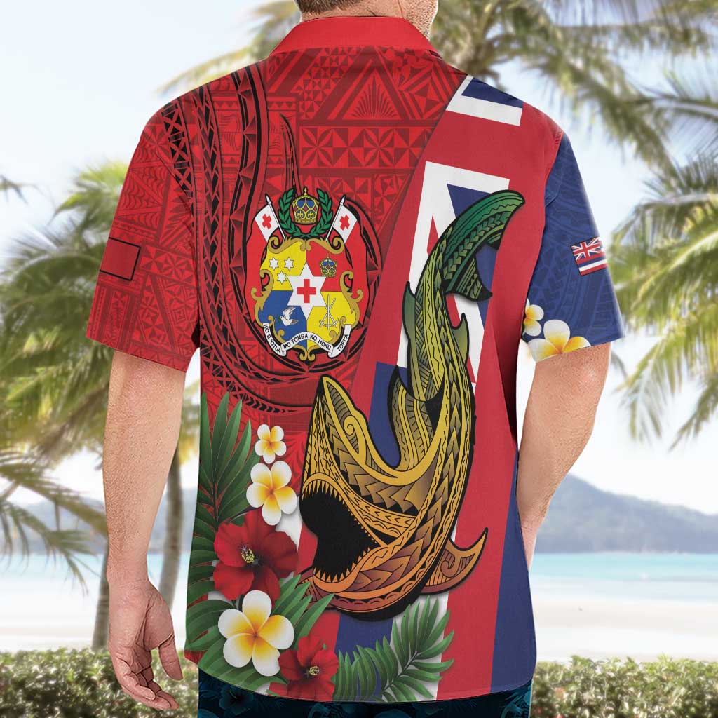 Hawaii And Tonga Hawaiian Shirt Shark Tattoo With Tongan Coat Of Arms