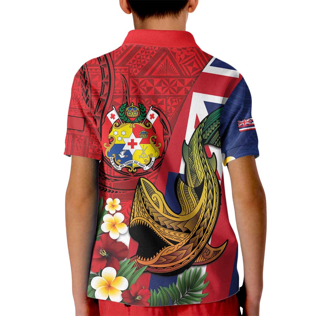 Hawaii And Tonga Kid Polo Shirt Shark Tattoo With Tongan Coat Of Arms